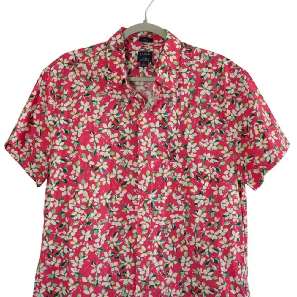 J. Crew Men's Pink Floral Large‎ Slim Flex Washed Short Sleeve Button Down Shirt